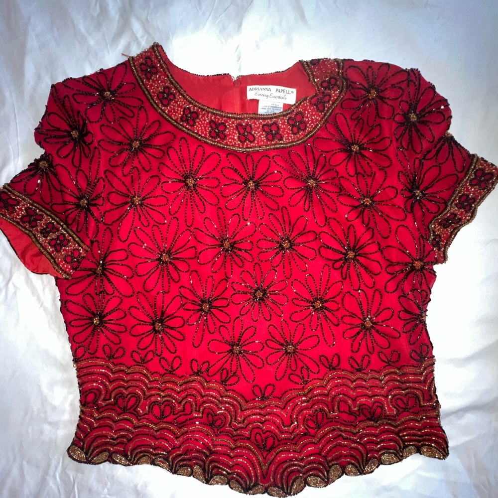 Vintage Red ADRIANNA PAPELL Evening Essentials Embroidered Shirt, Size L